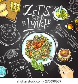 Beautiful Hand Drawn Illustration Business Lunch Top View