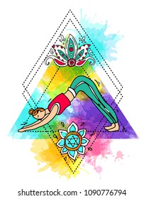 Beautiful hand drawn illustration do yoga. Doodle style drawing.