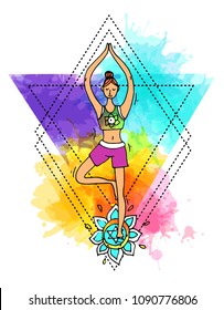 Beautiful hand drawn illustration do yoga. Doodle style drawing.