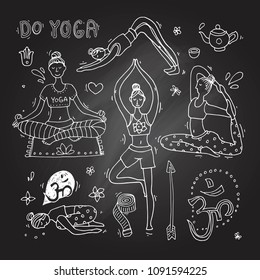 Beautiful hand drawn illustration do yoga. Doodle style drawing.