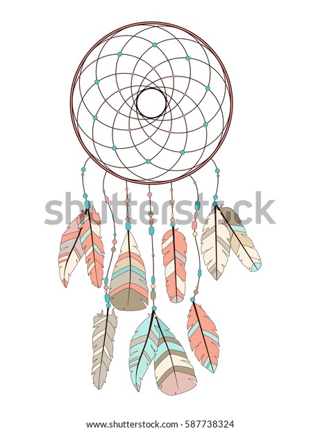 Beautiful Hand Drawn Illustration Dreamcatcher Boho Stock Vector ...