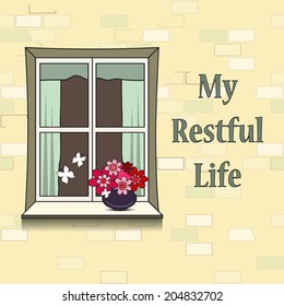 Beautiful hand drawn illustration with elements of restful life. Card for use in design