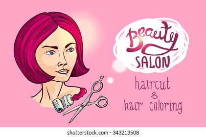 Beautiful hand drawn illustration haircut and hair coloring for your design