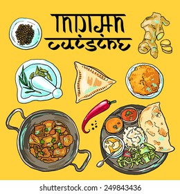 beautiful hand drawn illustration indian food top view