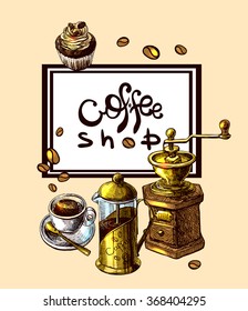Beautiful hand drawn illustration sketch of coffee.