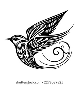 A beautiful Hand drawn illustration of a swallow bird in tribal tattoo style, perfect for body art or graphic design