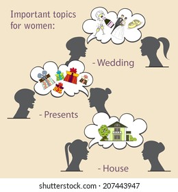 Beautiful hand drawn illustration with topics for women. Illustration for use in design, made in vector