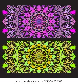 Beautiful hand drawn Indian ornament mandala on grunge background in watercolor style. Vector set illustrations.Can be used to print on the phone, to create a poster, tattoo, yoga Mat.
