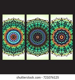 Beautiful hand drawn Indian ornament mandala on grunge background in watercolor style. Vector set illustrations.Can be used to print on the phone, to create a poster, tattoo, yoga Mat.