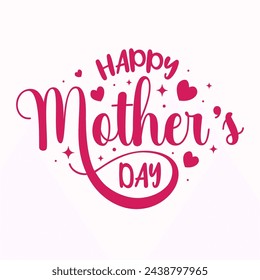 Beautiful Hand drawn lettering for celebrating Mother's Day. Happy Mother's Day Greeting Card Design with hearts vector illustration. Best Mom ever poster, banner, greeting card. Pink color