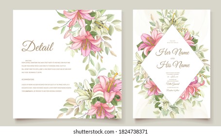 beautiful hand drawn lily wedding invitation card set