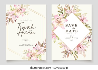 beautiful hand drawn lily wedding invitation card set