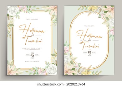 beautiful hand drawn lily wedding invitation card set