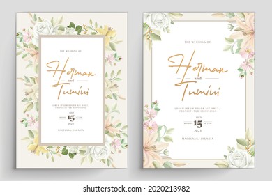 beautiful hand drawn lily wedding invitation card set