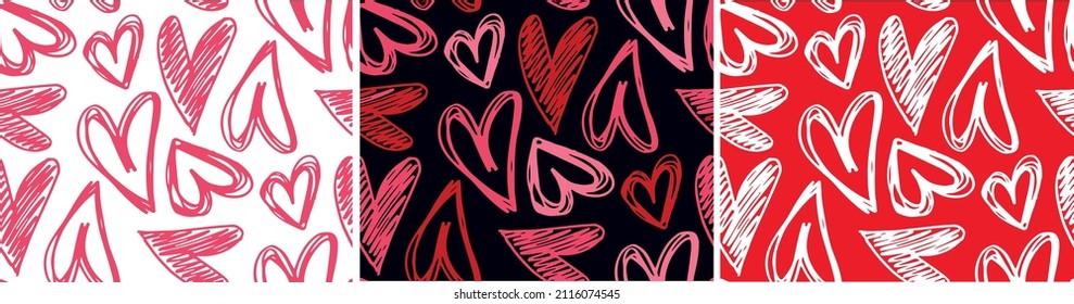 Beautiful hand drawn love heart kiss pattern background. Happy Valentine's Day template design elements.