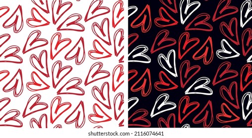 Beautiful hand drawn love heart kiss pattern background. Happy Valentine's Day template design elements.