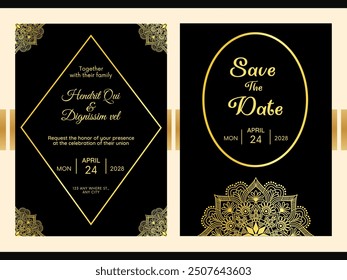 Beautiful hand drawn Luxury mandala wedding invitation card design background Template
