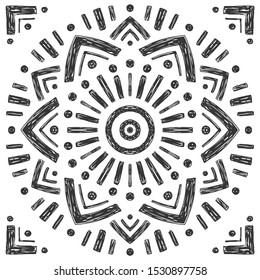 Beautiful Hand Drawn Mandala Tile. Ornamental Background. Vector Decoration.