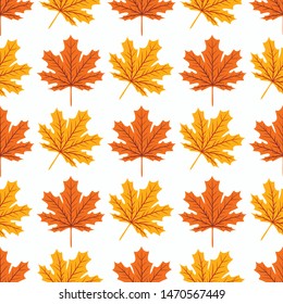 Beautiful Hand drawn Maple leaves mix with modern line in maple shape and autumn leaves element seamless pattern vector layer for fashion,fabric,and all prints on dark green
