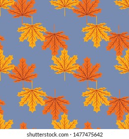 Beautiful Hand drawn Maple leaves mix with modern line in maple shape and autumn leaves element seamless pattern vector layer for fashion,fabric,and all prints on dark green