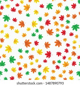 Beautiful Hand drawn Maple leaves mix with modern line in maple shape and autumn leaves element seamless pattern vector layer for fashion,fabric,and all prints on dark green