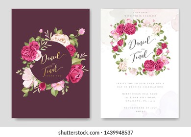 beautiful hand drawn maroon rose wedding invitation card set