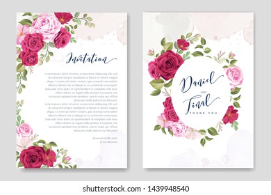 beautiful hand drawn maroon rose wedding invitation card set
