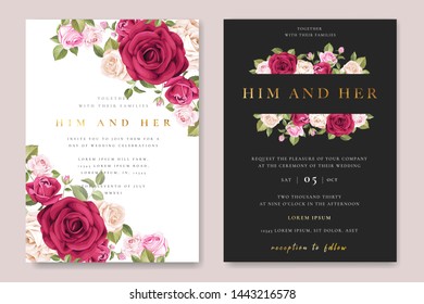 beautiful hand drawn maroon rose wedding invitation card set