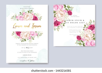 beautiful hand drawn maroon rose wedding invitation card set