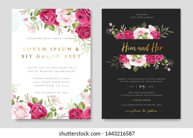 beautiful hand drawn maroon rose wedding invitation card set