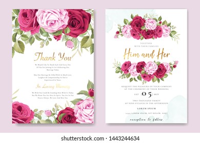 beautiful hand drawn maroon rose wedding invitation card set