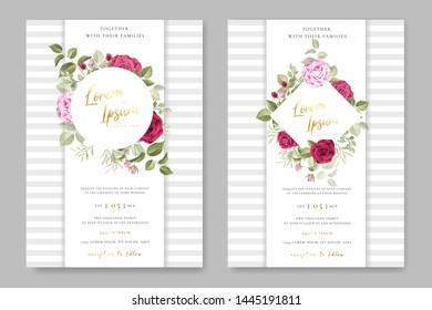 beautiful hand drawn maroon rose wedding invitation card set