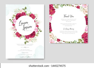 beautiful hand drawn maroon rose wedding invitation card set