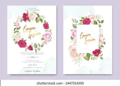 beautiful hand drawn maroon rose wedding invitation card set