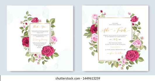 beautiful hand drawn maroon rose wedding invitation card set