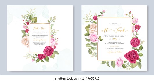 beautiful hand drawn maroon rose wedding invitation card set