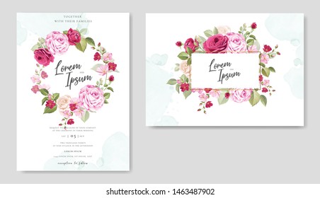 beautiful hand drawn maroon rose wedding invitation card set