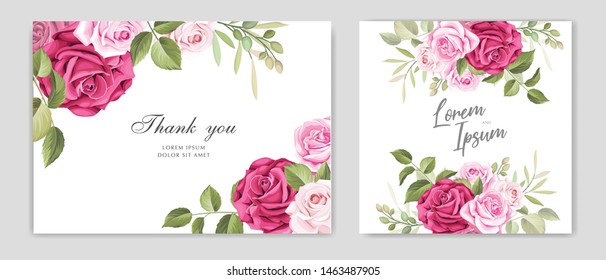 beautiful hand drawn maroon rose wedding invitation card set