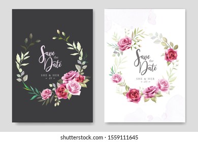 beautiful hand drawn maroon rose wedding invitation card set