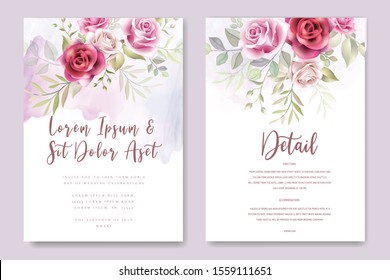 Beautiful Hand Drawn Maroon Rose Wedding Invitation Card Set