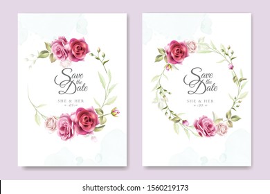 beautiful hand drawn maroon rose wedding invitation card set