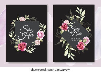 beautiful hand drawn maroon rose wedding invitation card set