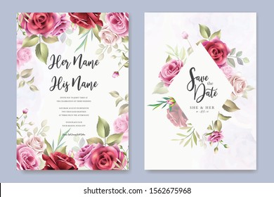 beautiful hand drawn maroon rose wedding invitation card set