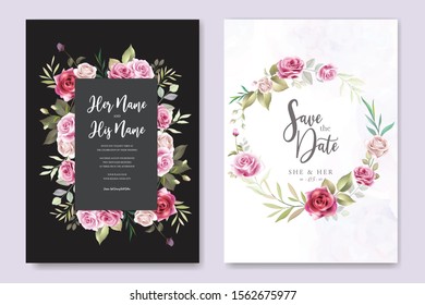 beautiful hand drawn maroon rose wedding invitation card set