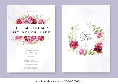 Beautiful Hand Drawn Maroon Rose Wedding Invitation Card Set 