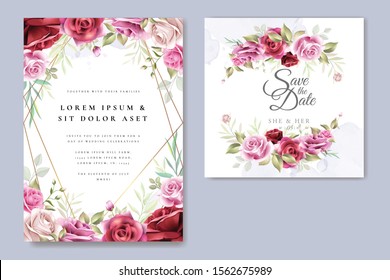 Beautiful Hand Drawn Maroon Rose Wedding Invitation Card Setl 