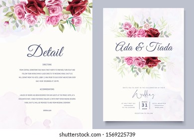 beautiful hand drawn maroon rose wedding invitation card set