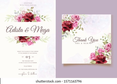 beautiful hand drawn maroon rose wedding invitation card set