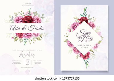 beautiful hand drawn maroon rose wedding invitation card set