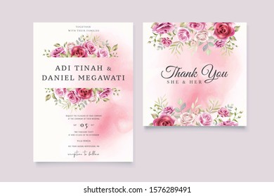 beautiful hand drawn maroon rose wedding invitation card set